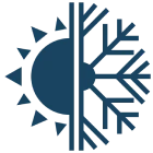 Sun and snowflake symbol on black background.