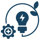 Light bulb and gear with leaf icon