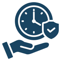 Hand holding clock with shield icon