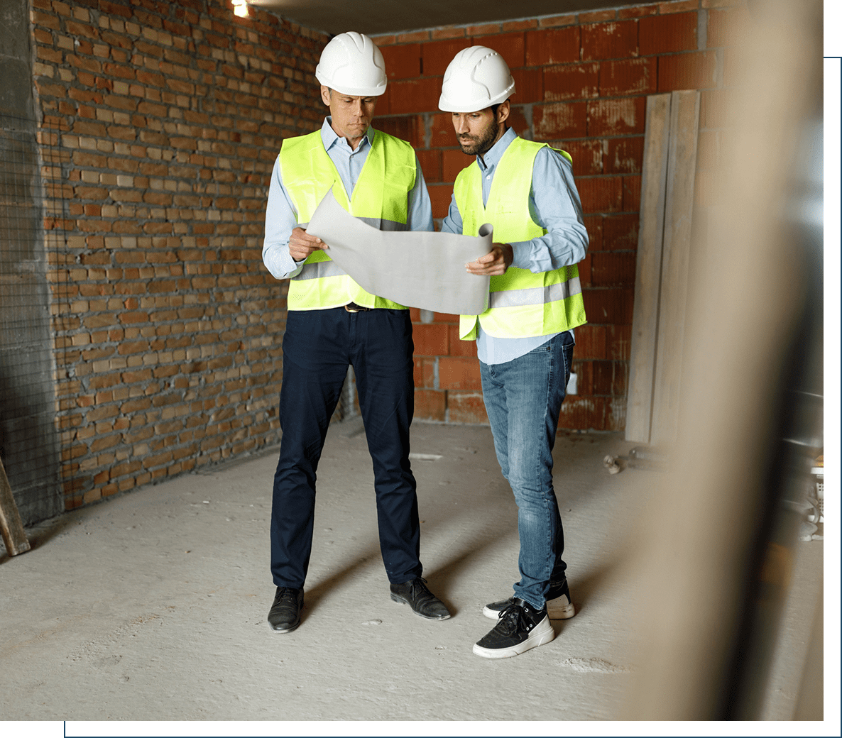 Engineers discussing project plans indoors