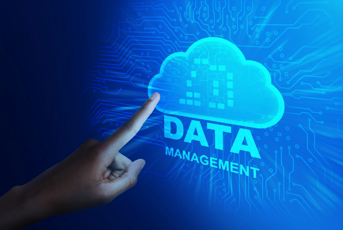 Hand interacting with cloud data interface